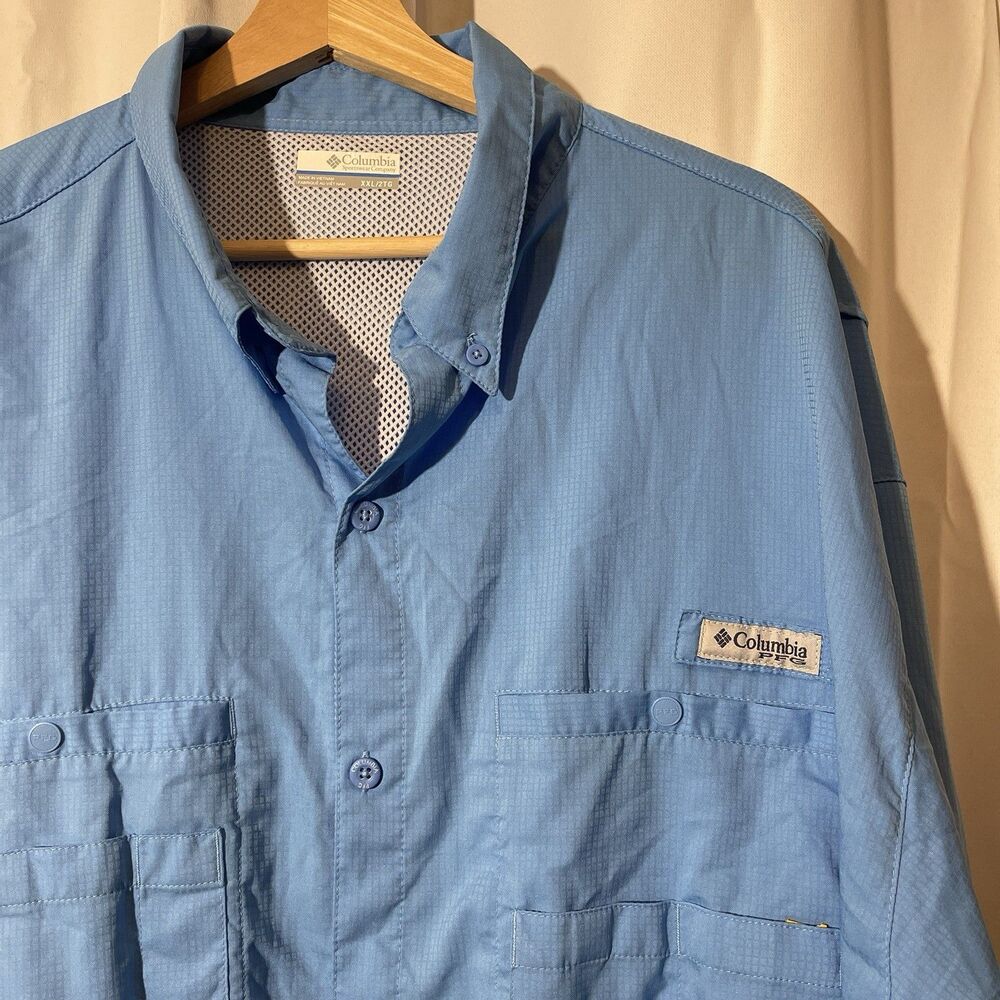 Columbia PFG Shirt Mens XXL Vented Omni Shade Button Down Blue Fishing Outdoor